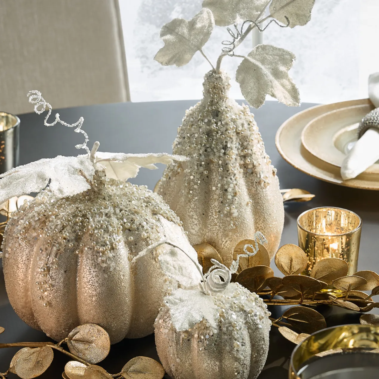 Beaded Pumpkins and Gourd
